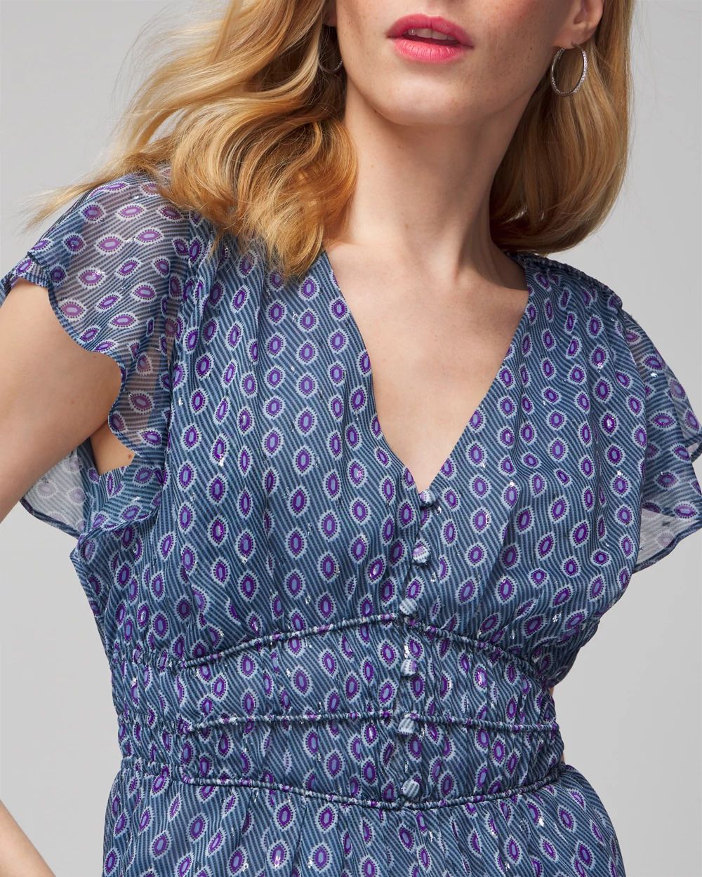 V-Neck Flutter Sleeve Shell Top click to view larger image.