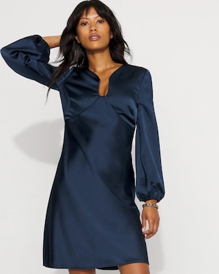 Balloon Sleeve Satin Dress