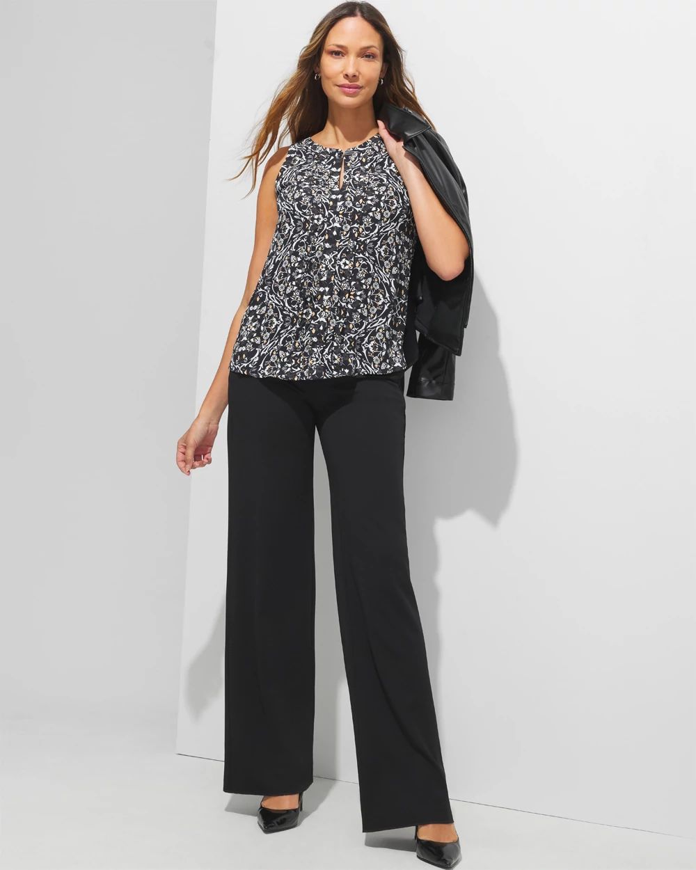 Outlet WHBM Pleated Split-Neck Shell