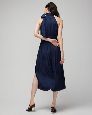 Sleeveless Tie-Neck Smocked Midi Dress click to view larger image.