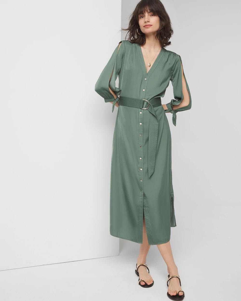 Cold Shoulder Belted Midi Dress
