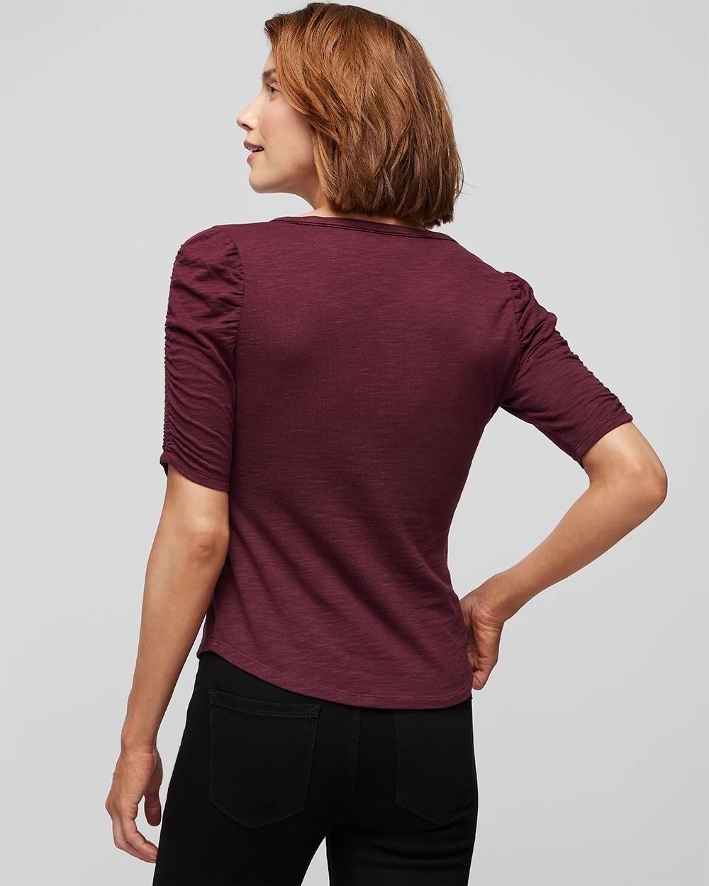 Shirred Sleeve Crewneck Tee