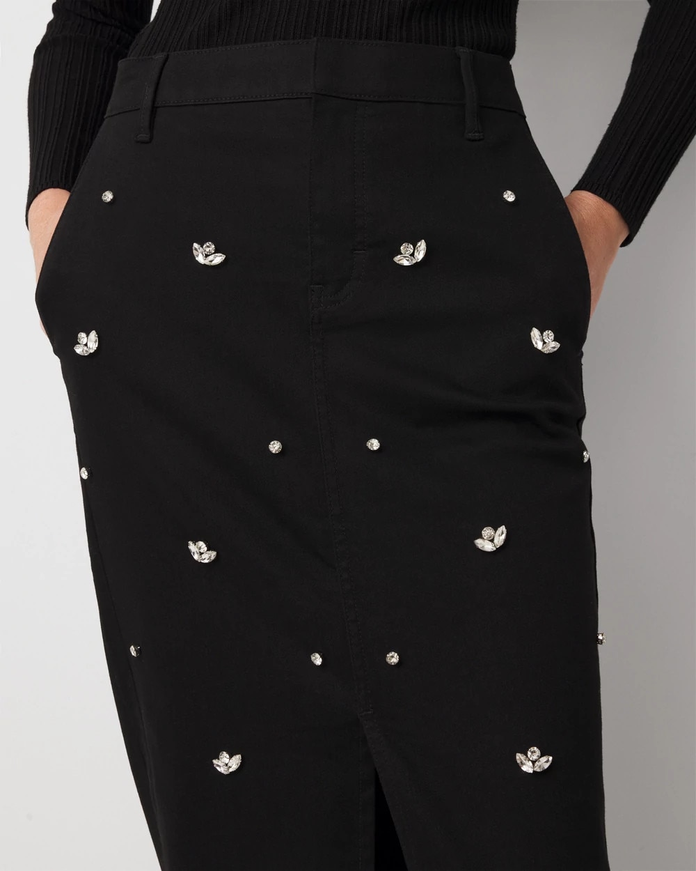 Embellished Denim Maxi Skirt