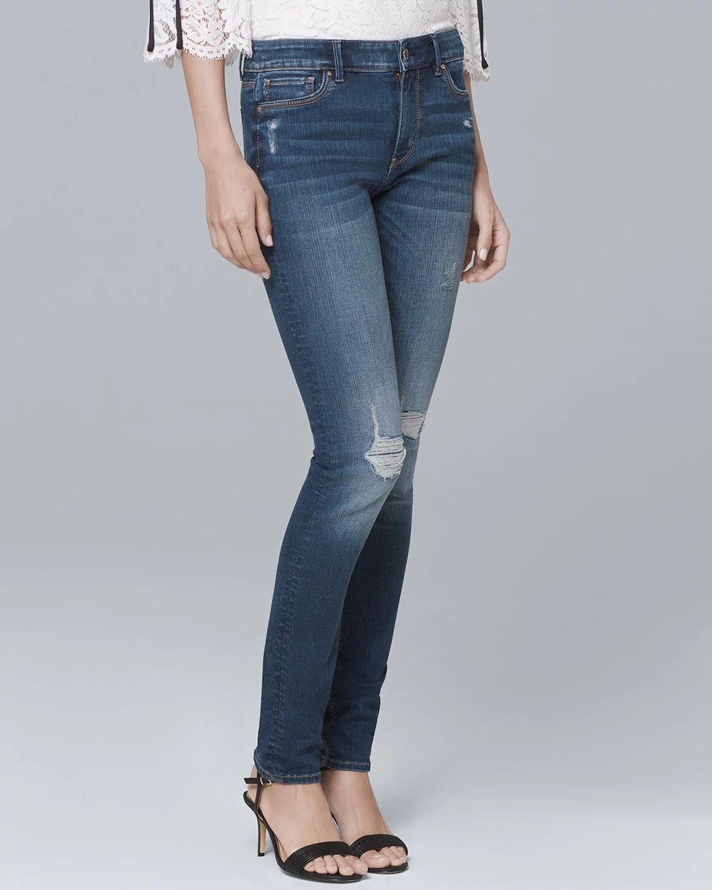 Mid-Rise Destructed Skinny Jeans