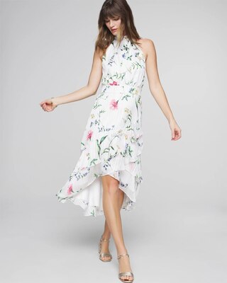 Halter Ruffle Blouson Midi Dress