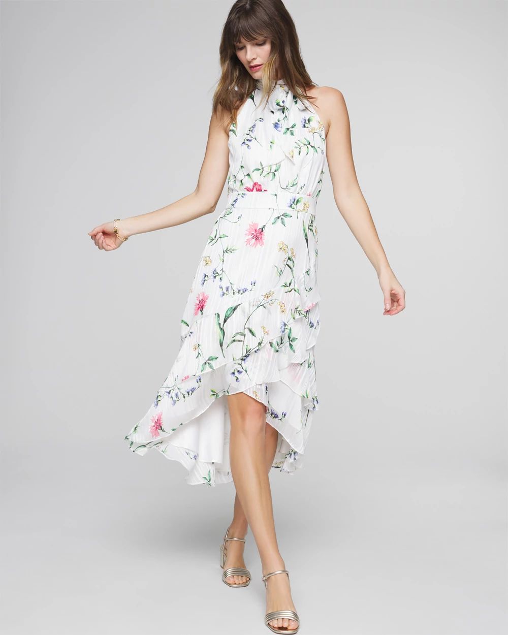 Halter Ruffle Blouson Midi Dress