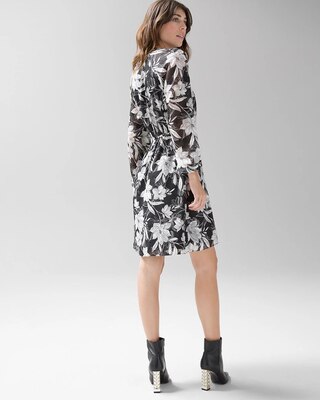 Long-Sleeve V-Neck Jacquard A-Line Dress