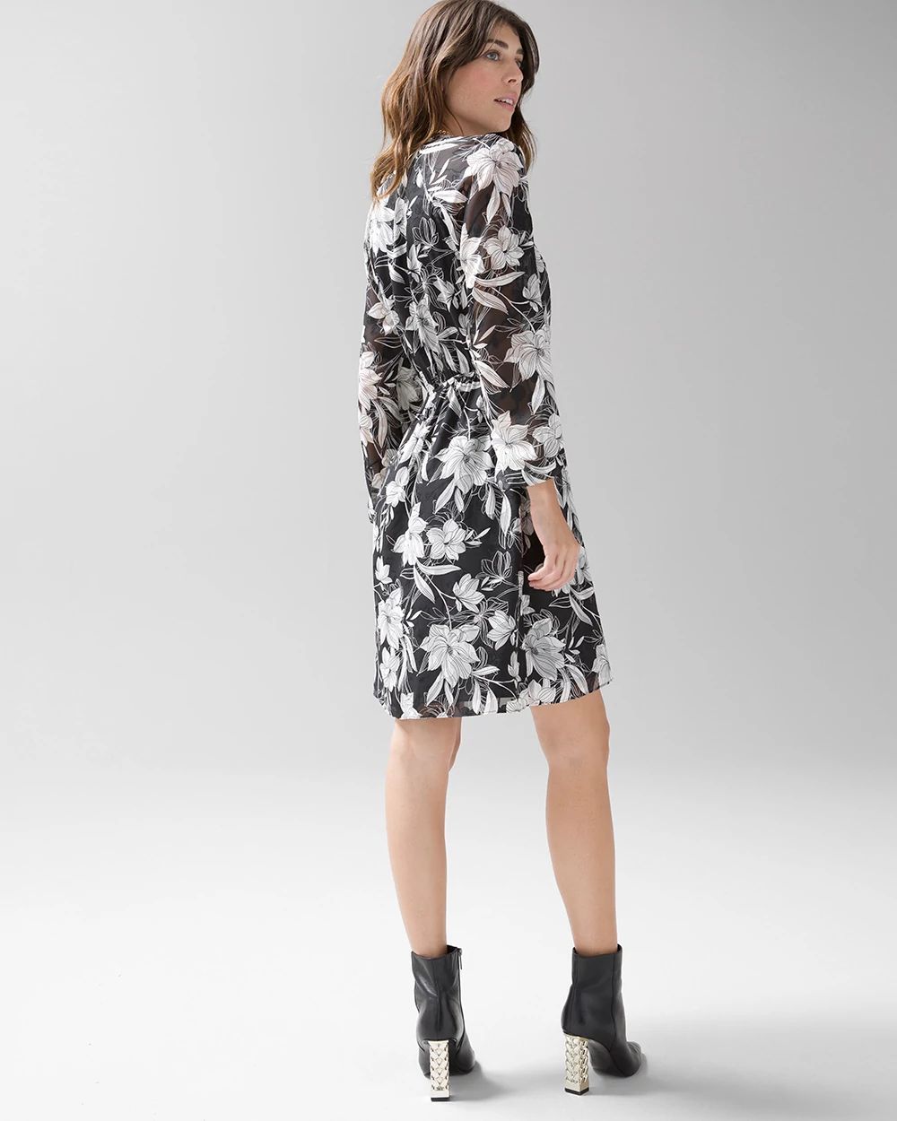 Long-Sleeve V-Neck Jacquard A-Line Dress