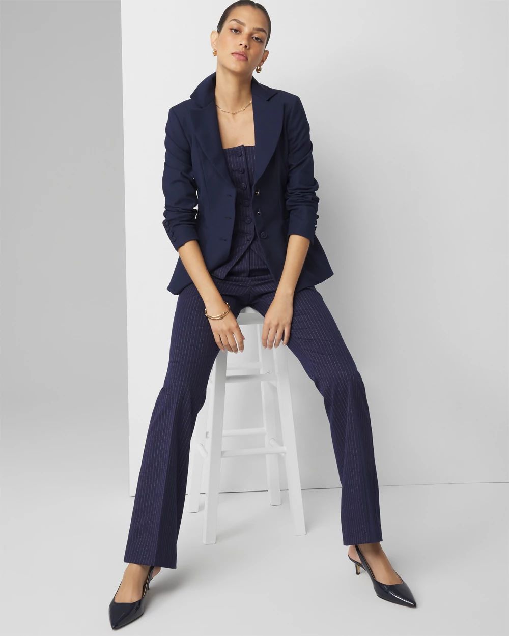 High Rise Pinstripe Flare Trouser click to view larger image.