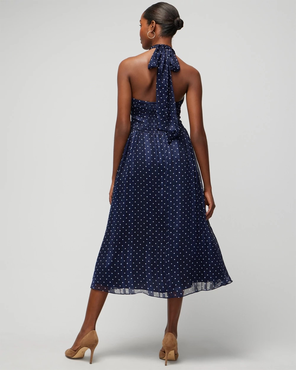 Criss-Cross Halter Fit-N-Flare Midi Dress