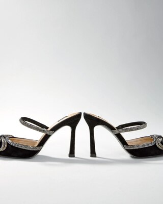 Rhinestone Bow Mid-Heel Mules