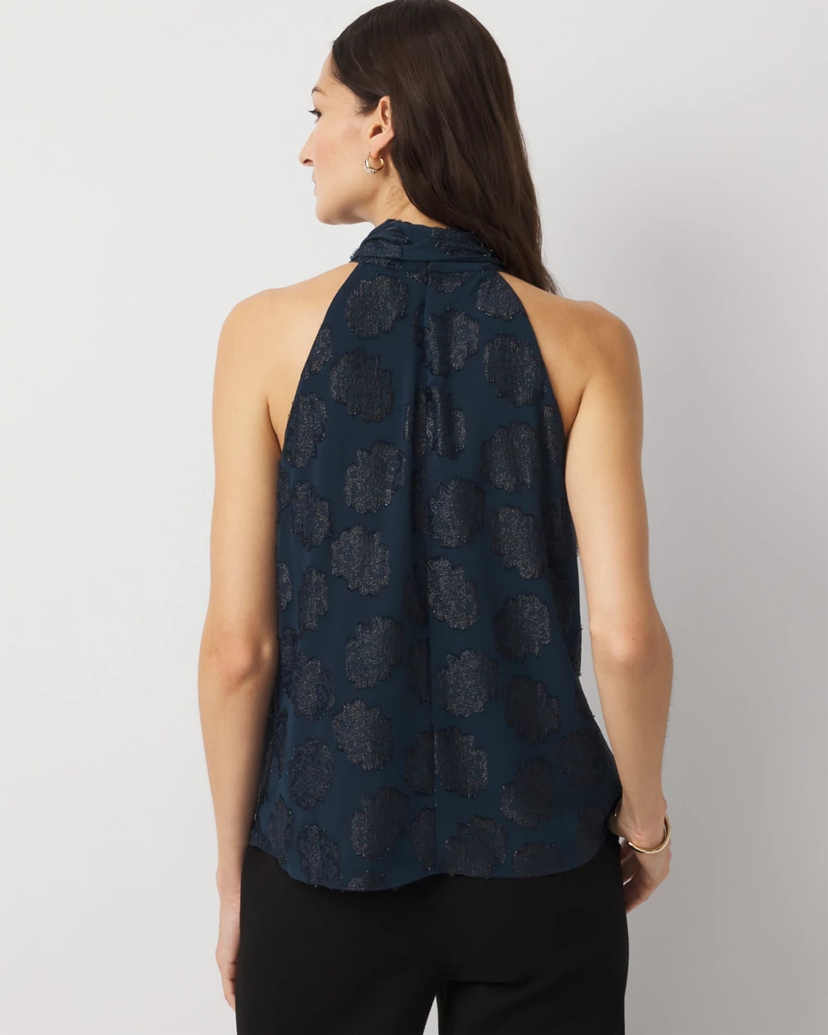 White House Black Market Floral Tie-neck Halter Top Blouse