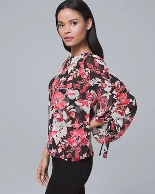 Tie-Sleeve Floral Blouse