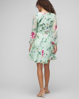 Long Sleeve Burnout V-Neck Godet Dress