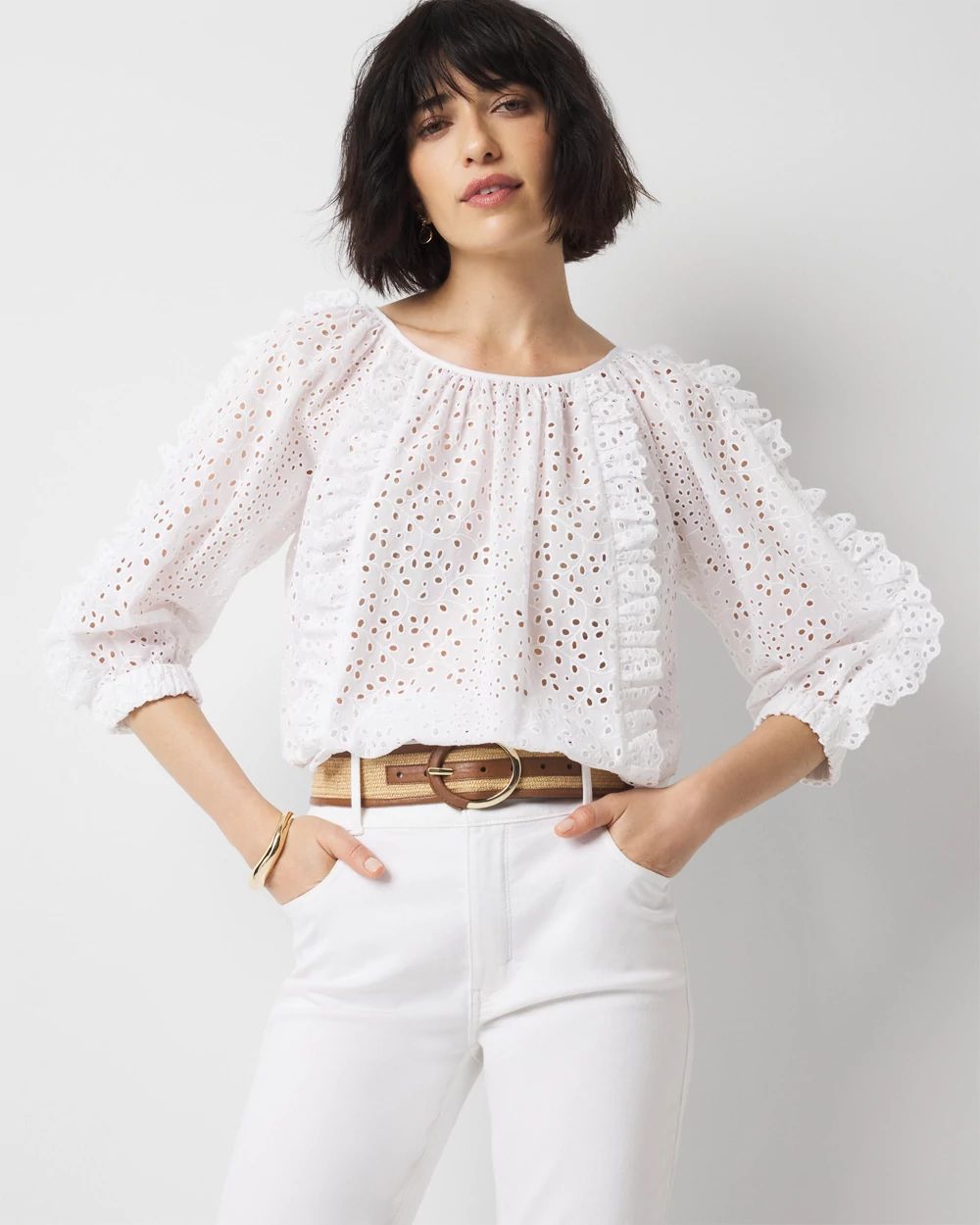 Petite Eyelet & Ruffle Blouse