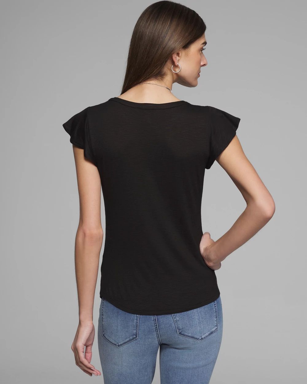 Outlet WHBM Notch Neck Ruffle Tee click to view larger image.