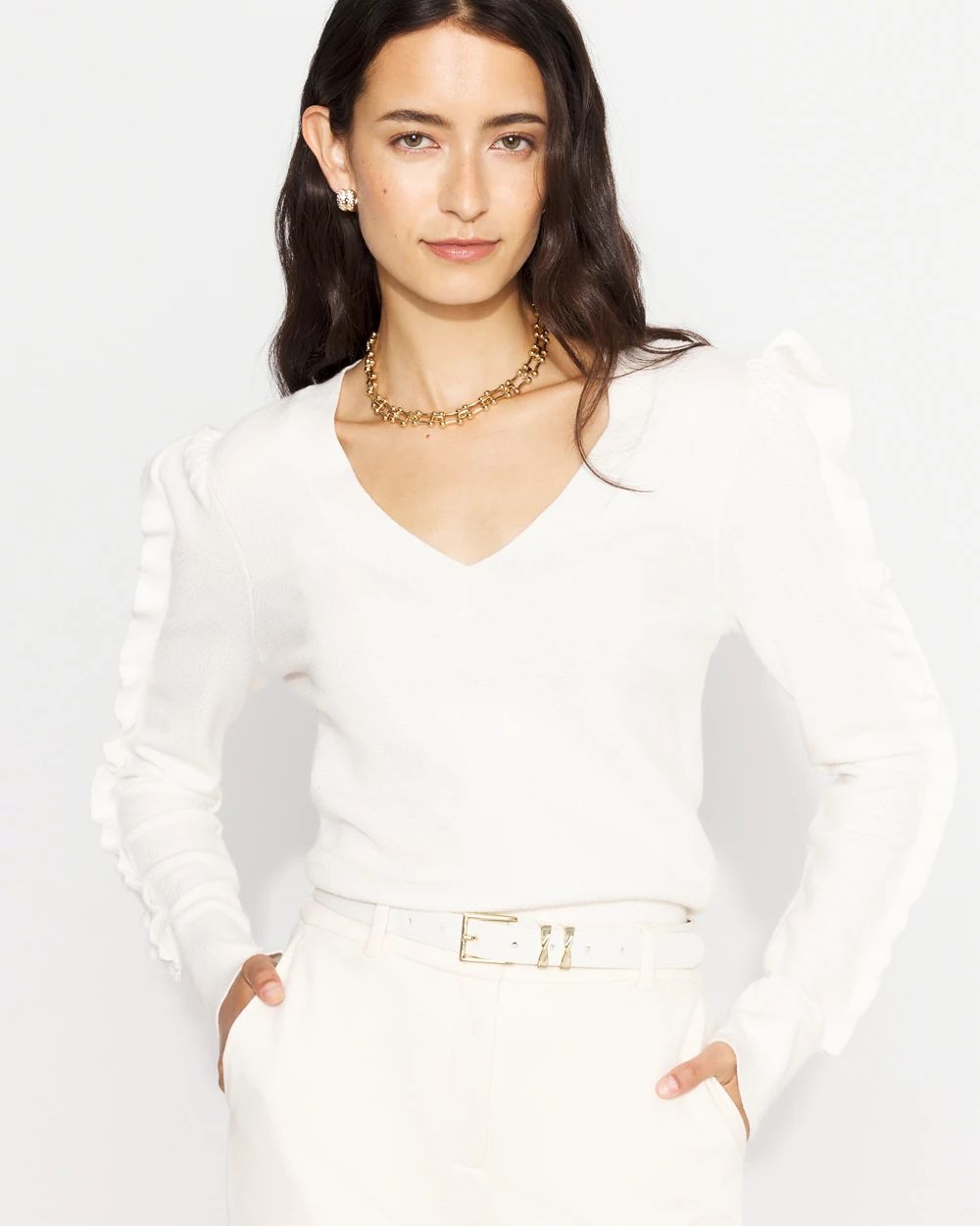 Ruffle Sleeve Pullover Sweater