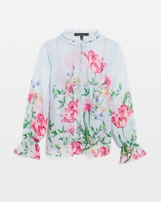 Long Sleeve V-Neck Pintuck Detail Blouse