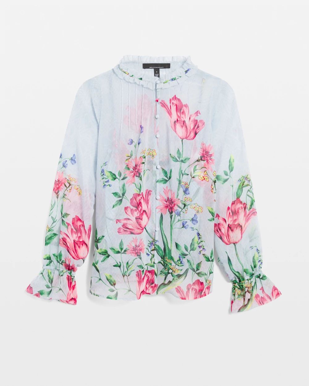 Long Sleeve V-Neck Pintuck Detail Blouse