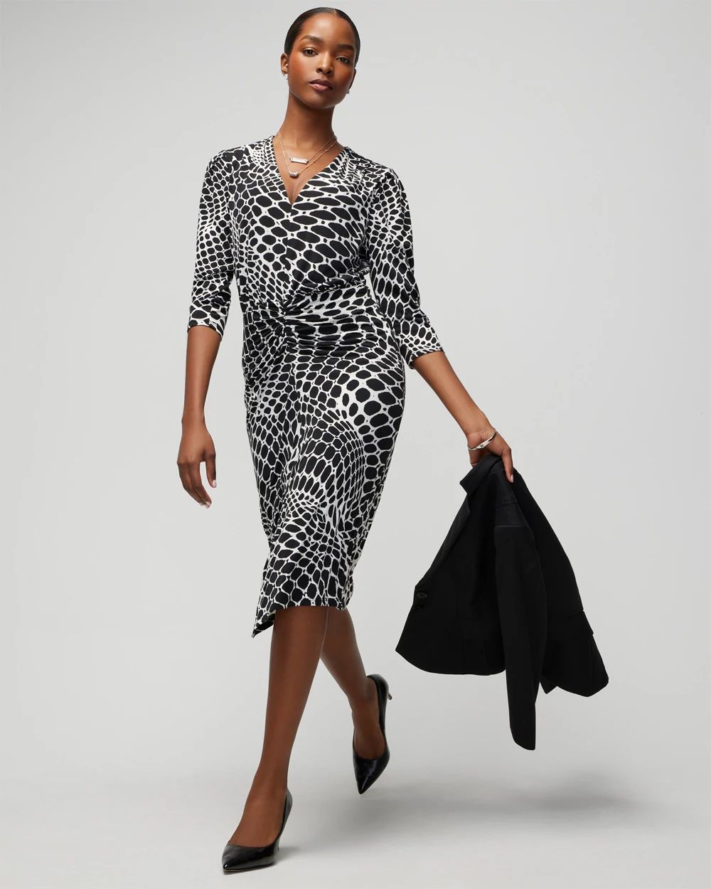 Long Sleeve Ruched Front Matte Jersey Midi Dress click to view larger image.