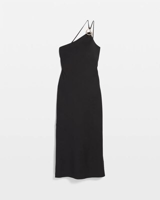 Linen-Blend One-Shoulder Column Dress click to view larger image.