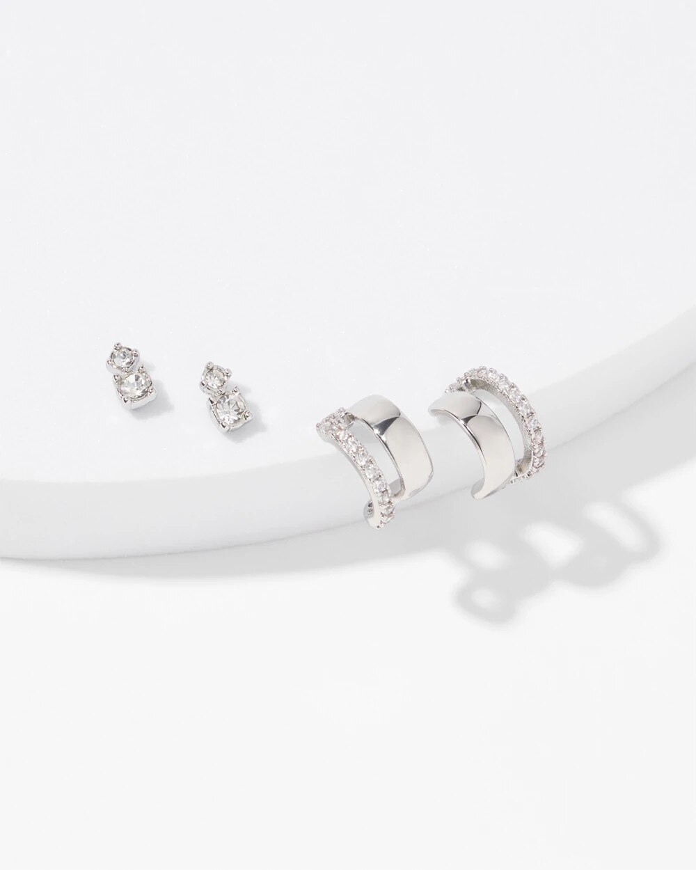 Silver Hoop Stud Earring Set - image 4