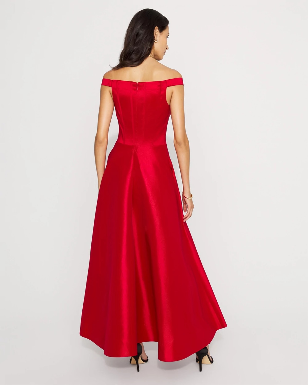 White House Black Market Off-the-shoulder Taffeta Midi Dress In Red