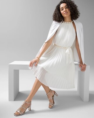 Sleeveless Pleated Halter Dress with Chain Detail