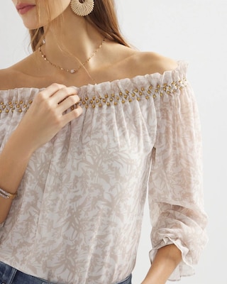 Off-the-Shoulder Beaded Chiffon Top