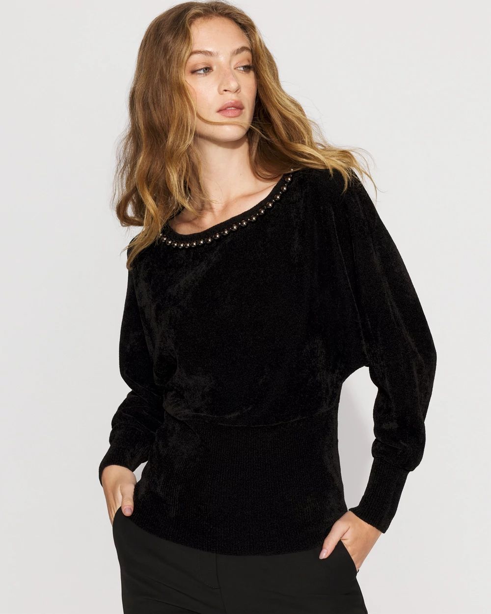 Embellished Dolman Chenille Sweater