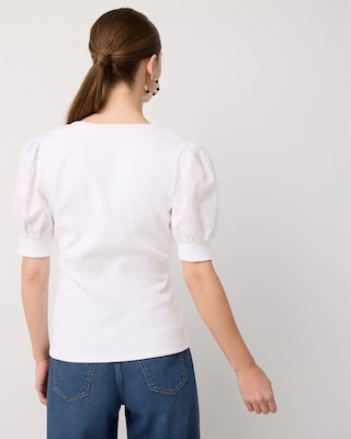 Poplin Puff Sleeve Henley Top click to view larger image.