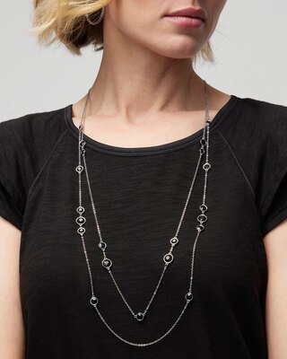 Silver Black Bezel Statement Necklace