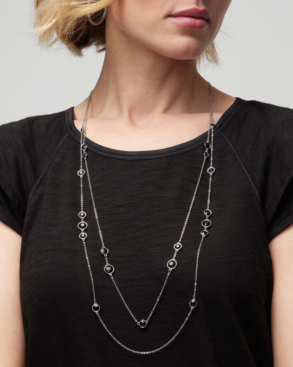 Silver Black Bezel Statement Necklace