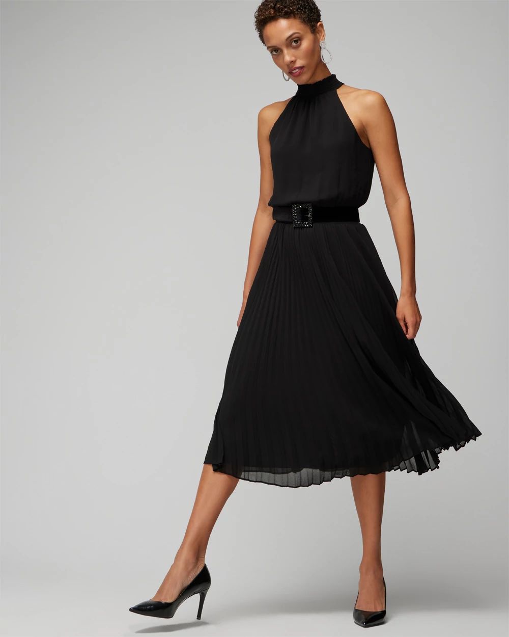 Petite Pleated Halter Midi Dress click to view larger image.