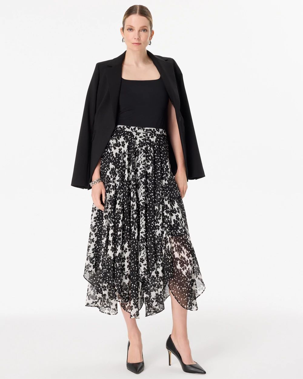 Asymmetrical Hem Midi Skirt click to view larger image.