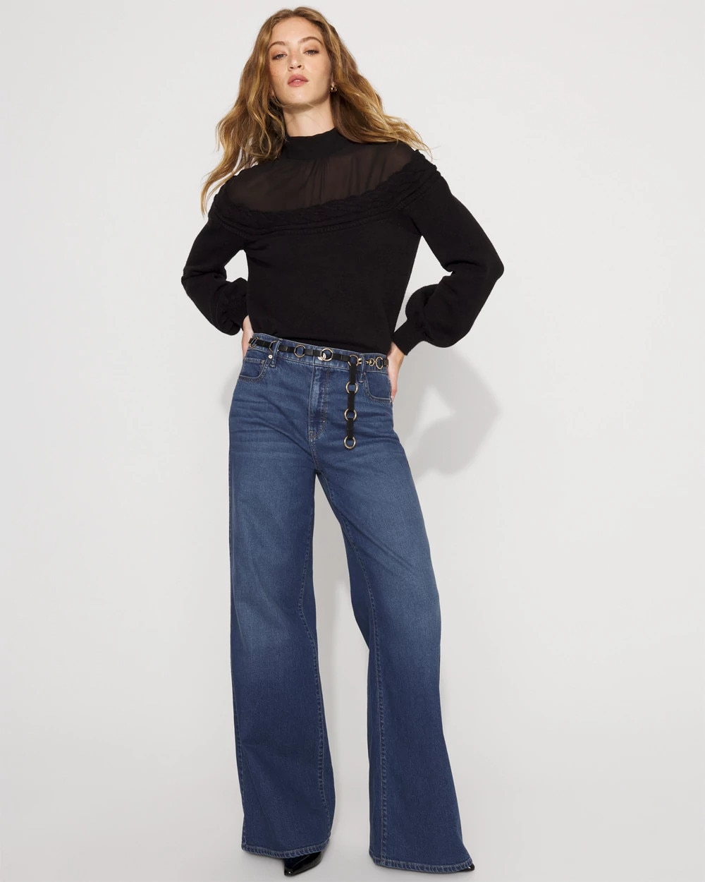Mockneck Blouson Sleeve Pullover Sweater - image 2