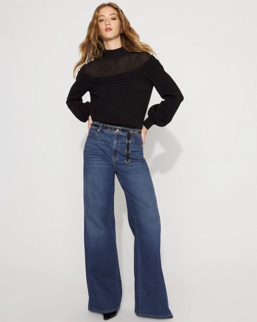 Mockneck Blouson Sleeve Pullover Sweater click to view larger image.