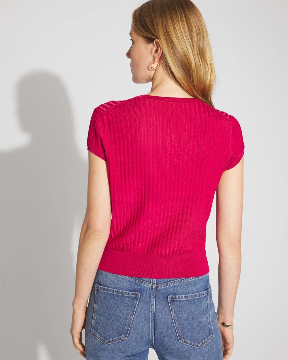 Cap Sleeve Space-Dyed Cardigan Sweater