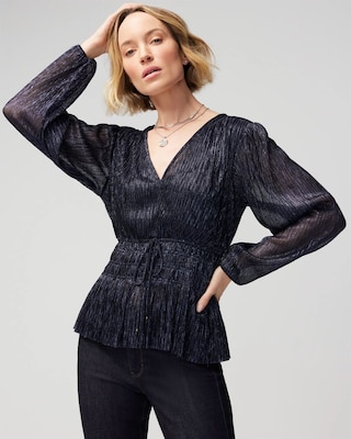 Metallic V-Neck Peplum Top