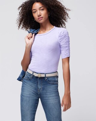Shirred Sleeve Crewneck Tee