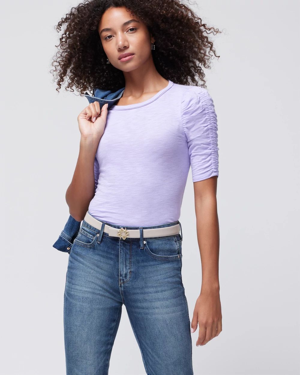 Shirred Sleeve Crewneck Tee