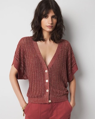 Kimono Sleeve Metallic Cardigan Sweater