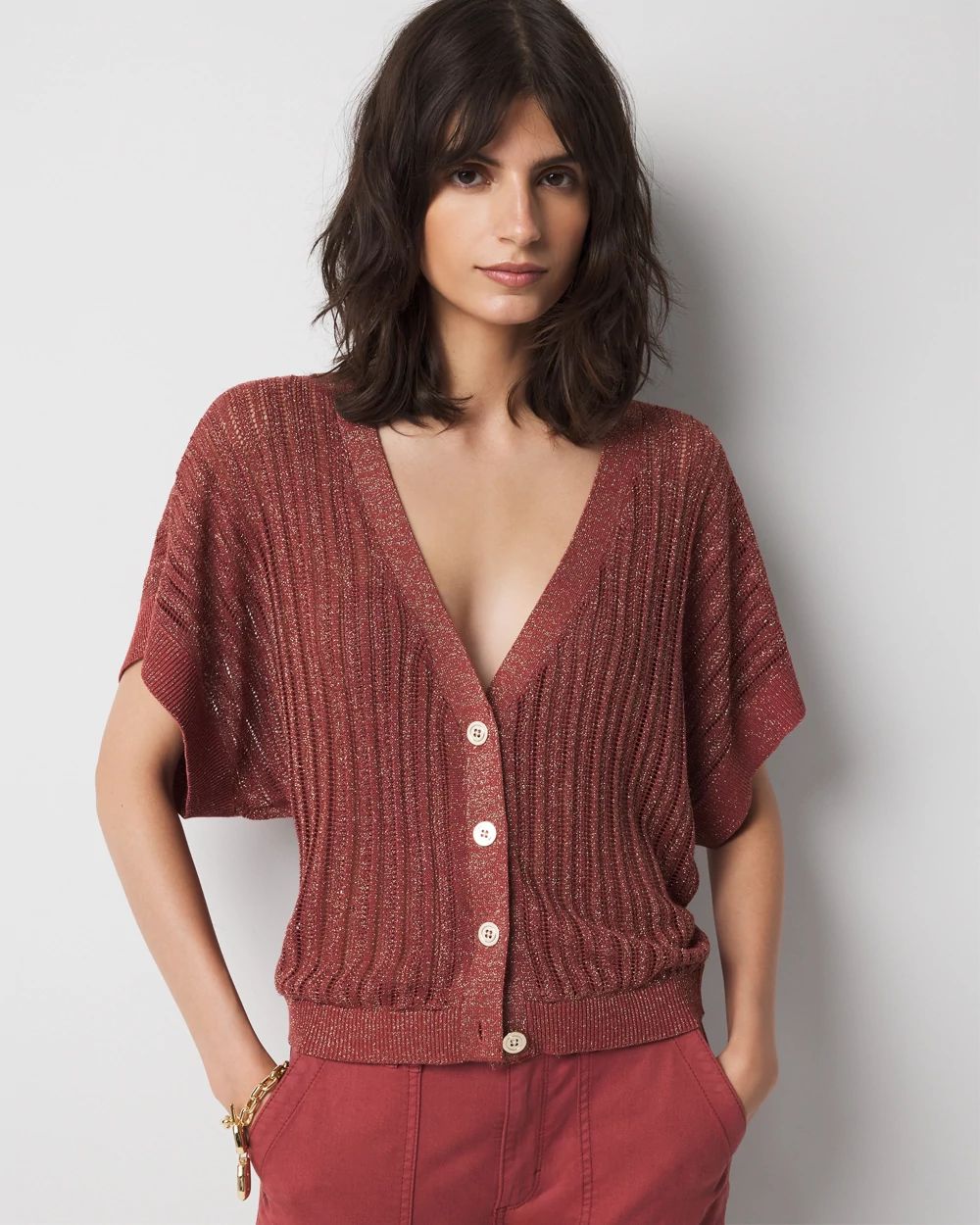 Kimono Sleeve Metallic Cardigan Sweater