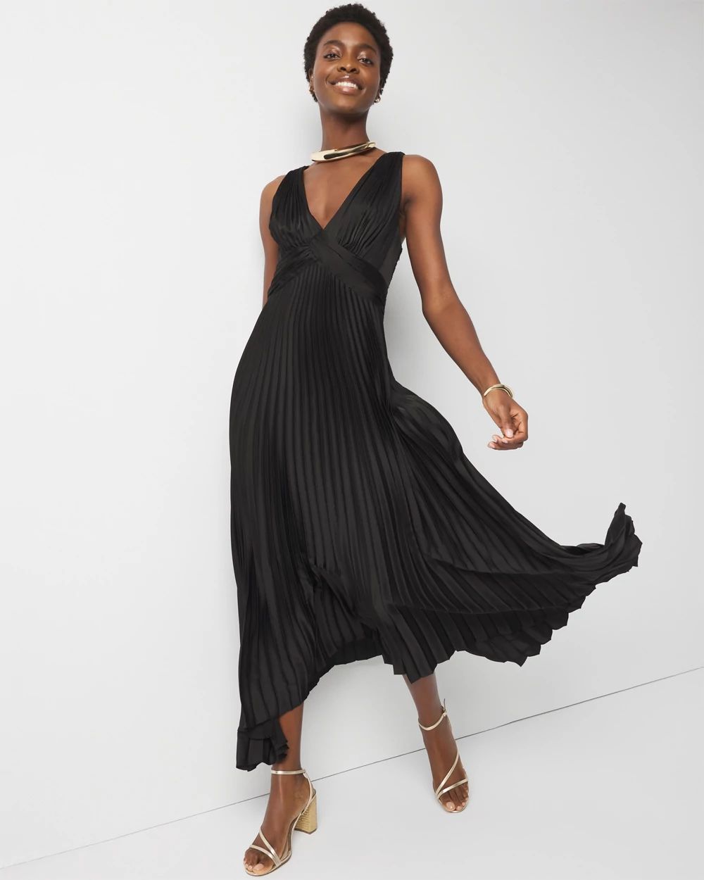 Satin Pleated Midi Dress