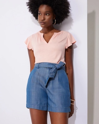 Outlet WHBM Notch-Neck Ruffle-Sleeve Tee