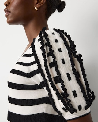 Striped Short Sleeve Pullover Sweater click to view larger image.