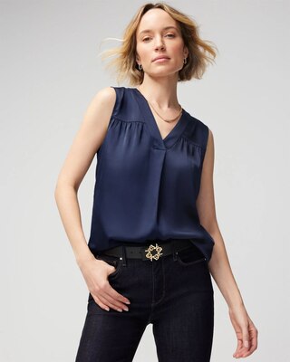 Sleeveless Topstitch Shell Top