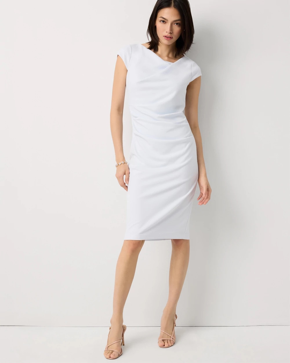 crew neck cap sleeve ruched draped midi sheath dress Amazon.com: Women's Ruched Bodycon Dresses Patchwork Drape Sleevelessless  Summer Crew Neck Midi Cocktail Dress Wedding Guest Blue S : Clothing, Shoes  & Jewelry