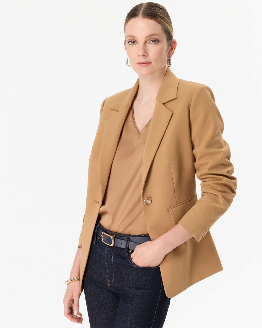 Petite Ruched Sleeve Blazer