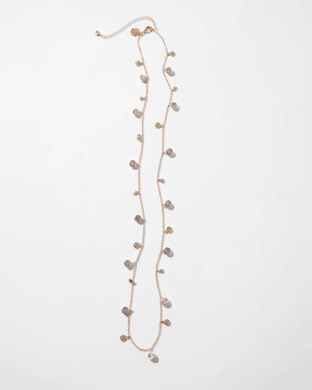 Gold Crystal Long Disc Necklace
